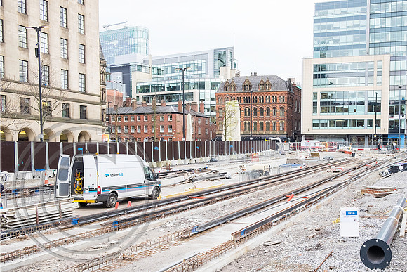 New junctions and station under construction at St Peters Square on 25th January 2016.