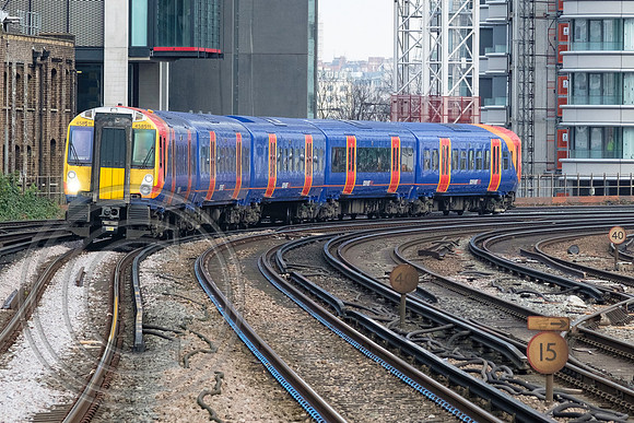 South West Trains 458511, approaching Vauxhall on 16th February 2017.