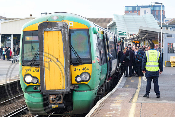 February 2017 - Southern train despatch at Clapham Junction on 17th February 2017