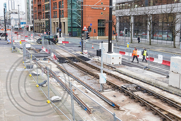 The end of the bi-directional line on Lower Mosley Street, 25th January 2016.