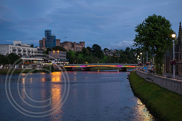 Coloured lights on the bridge across the River Ness Inverness - 29th August 2016