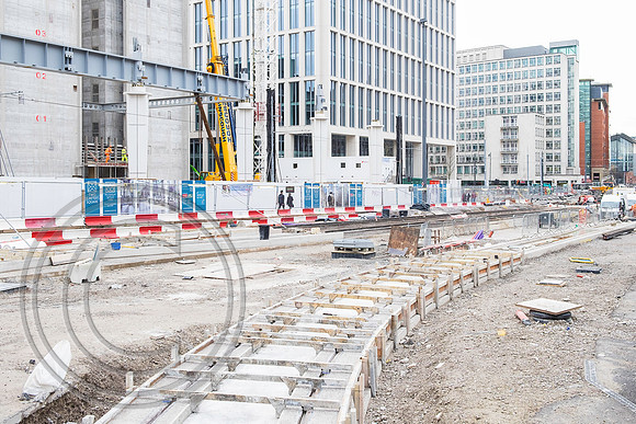 New junctions and station under construction at St Peters Square on 25th January 2016.