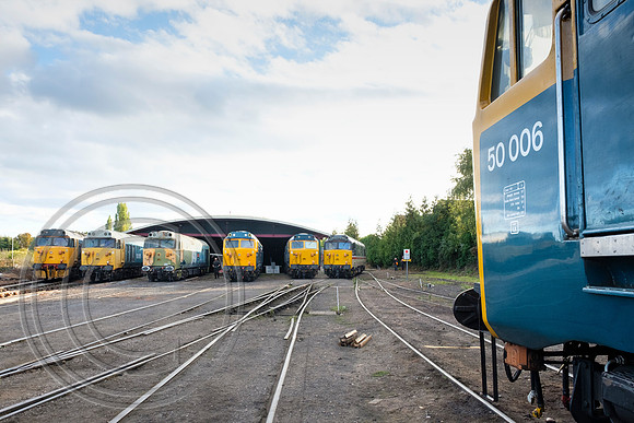 50006+Class 50 line up SVR Kidderminster 03102018 - DSCF6525