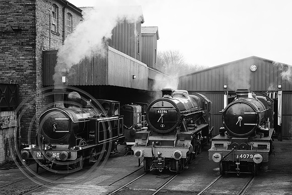 Loco line up Haworth Shed 21032024 B&W - DSCF8386