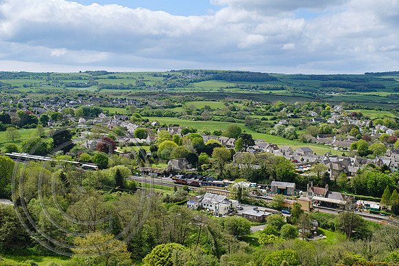 View of Corfe Castle station from East Hill 07052022 - DSCF4339
