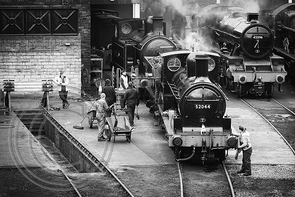 Hive of activity at Haworth Shed 21032024 B&W - DSCF8378