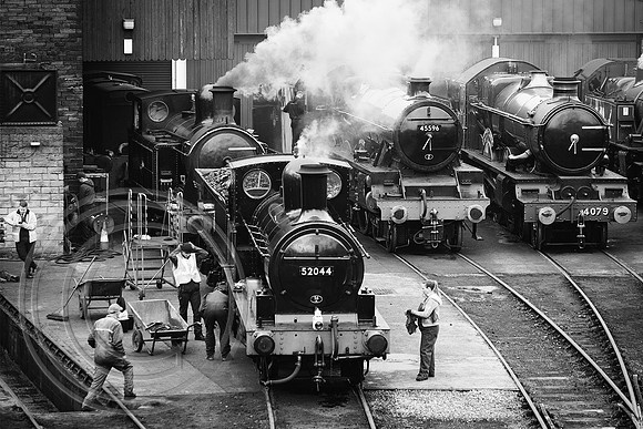 Hive of activity at Haworth Shed 21032024 B&W - DSCF8376